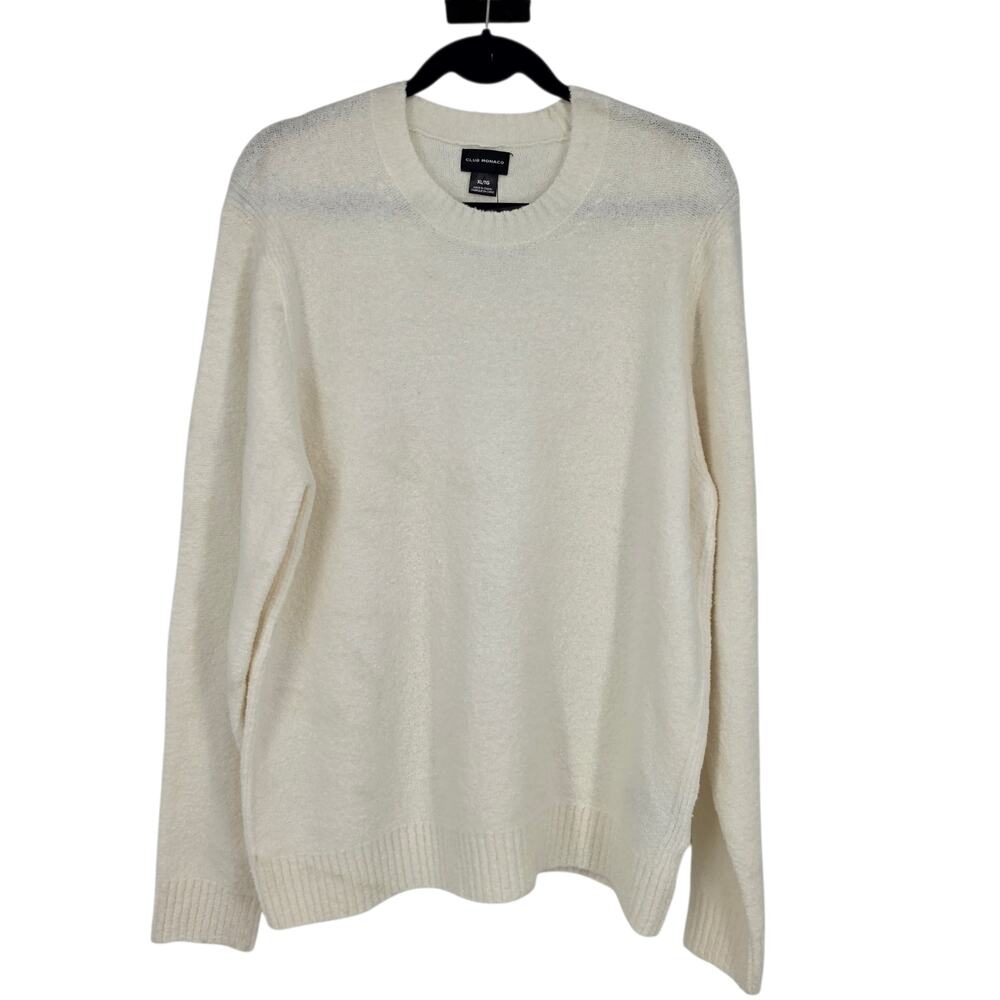 NWT Club Monaco White Boucle Knit Crew Neck Cotton Blend Sweater Size XL